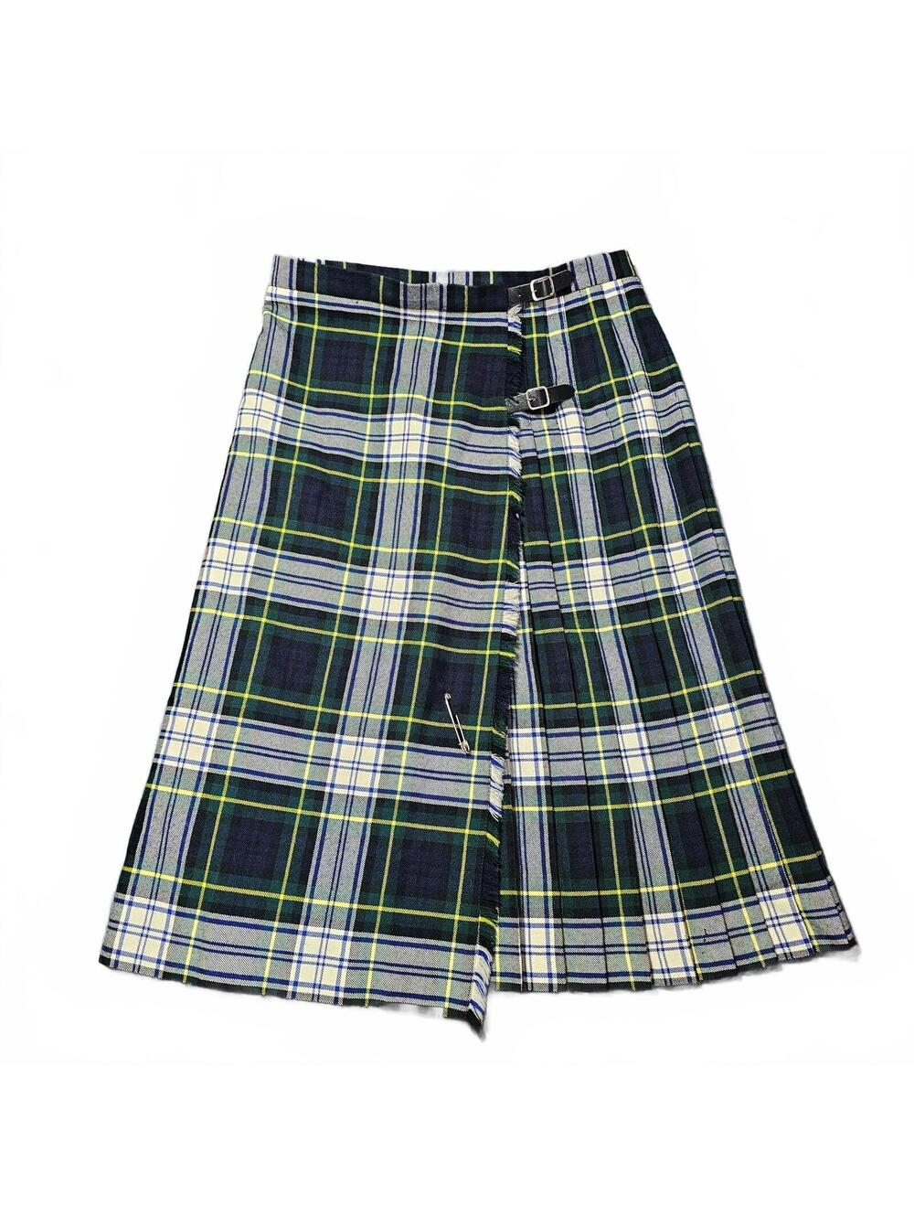 Vtg Strathmore Scotland Gordon Modern Tartan Plaid Wool Kilt Skirt Women US 12